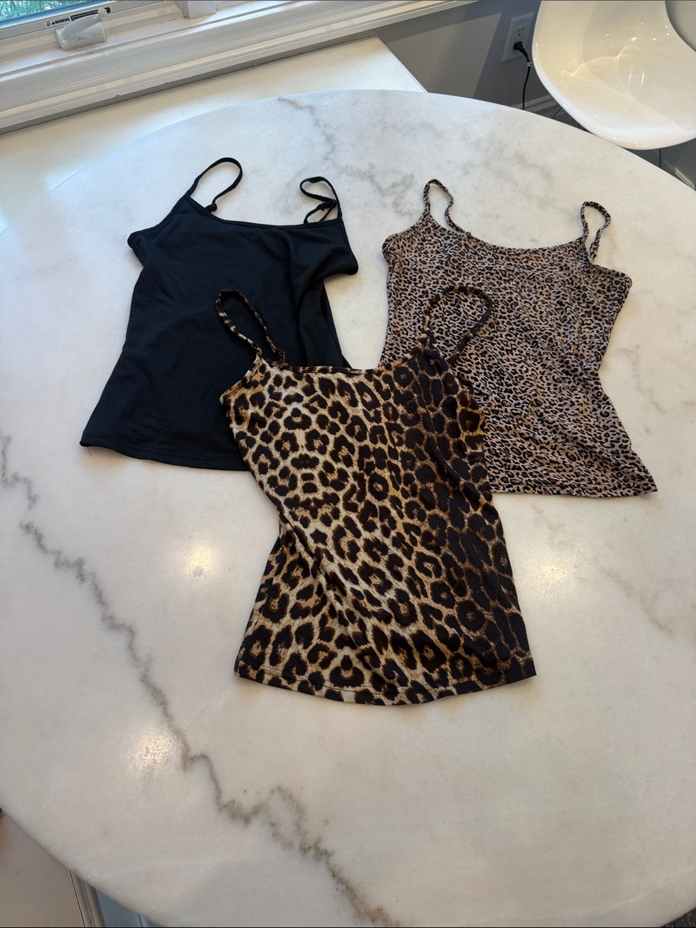 SHEIN Black & Leopard Spaghetti adjustable Strap Camisole Trio